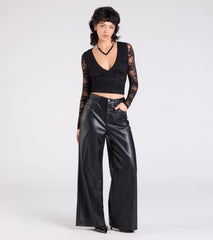 Sultry And Chic Sheer Lace Long Sleeve Top