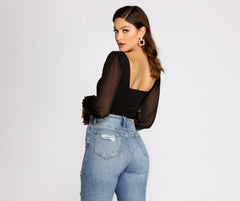 Truly Adored Sheer Sleeve Bodysuit