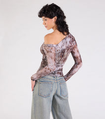 Wildly Chic Long Sleeve Abstract Print Crop Top