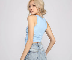 Basic Vibes Ribbed Knit Ruched Top