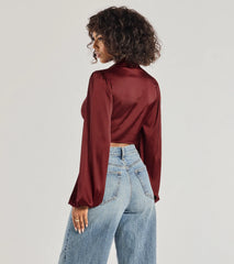 Sleek Mood Satin Tie-Front Crop Top