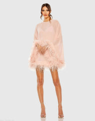 Trapeze Feather Trim Mini Dress