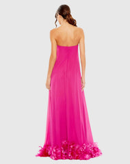 Pink Strapless Flare Feather Hem Gown