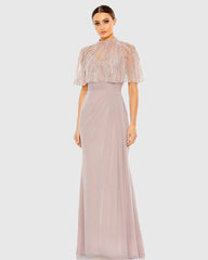Pink Sleeveless Gown With Embellished Cape