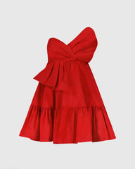 Red Faille Strapless Twist Bow Mini Dress