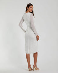 White Long Sleeve Sequined Midi Dress