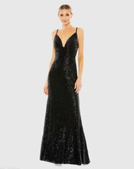 Sequined Draped V Neck Gown