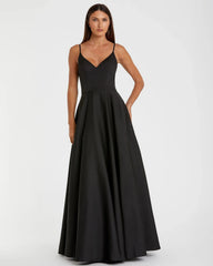 Black Classic A-Line V-Neck Ballgown