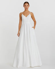 White Classic A-Line V-Neck Ballgown