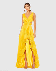 Cut Out High Low Ruffle Gown
