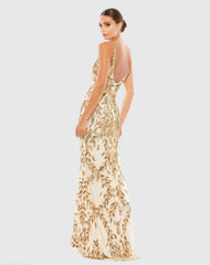 Gold Hand Embellished Sleeveless Evening Gown