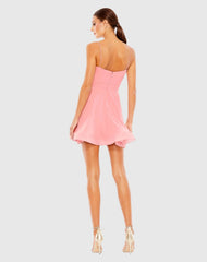 Pink Faux Wrap Bow Detail Flowy Mini Dress