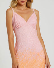 Multicolor Ombre Sequined Cami Trumpet Gown