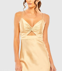 Gold Tie Front with Keyhole Detail Gown