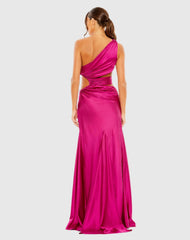 Pink Cut Out One Shoulder Satin Gown