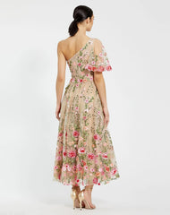 Pink One Shoulder Lace Embroidered Dress
