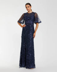 Flutter Sleeve Floral Embroidered Net Gown