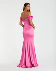 Pink Off-the-Shoulder Satin Trumpet Gown with Bows