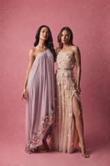 Purple One Shoulder Embellished Trapeze Gown