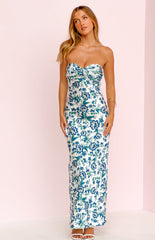 Ashley Blue Floral Formal Maxi Dress