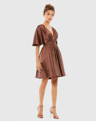 Satin Flowy Cape Sleeve Mini Dress - FINAL SALE