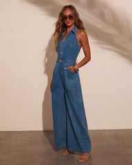 Earthkissed Denim Halter Jumpsuit