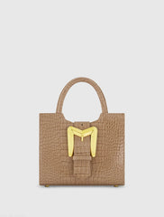 Brown Crocodile Leather Tote Bag With Gold Buckle - FINAL SALE