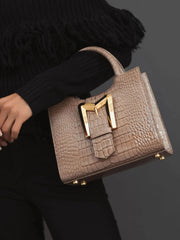 Crocodile Leather Tote Bag With Gold Buckle - FINAL SALE