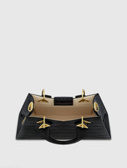 Black Crocodile Leather Handbag With Gold Hardware
