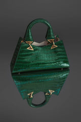 Green Crocodile Leather Handbag With Gold Hardware