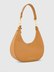 Brown Grain Leather Hobo Bag With Gold Hardware