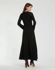 Black Scoop Neck Long Sleeve Knit Maxi Dress