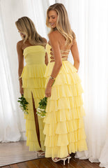Kim Yellow Strapless Ruffle Maxi Dress