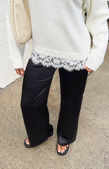 Orla Black Satin Straight Leg Pants