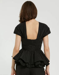 Black Faille Twist Bustier Peplum Top