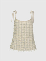 Silver Crystal Embellished Soft Tie Cami Top