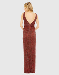Sleeveless Sequined V-Neck Gown