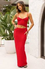 Tegan Red Knit Cut Out Maxi Dress