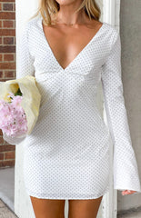 Winston White Polka Dot Long Sleeve Mini Dress
