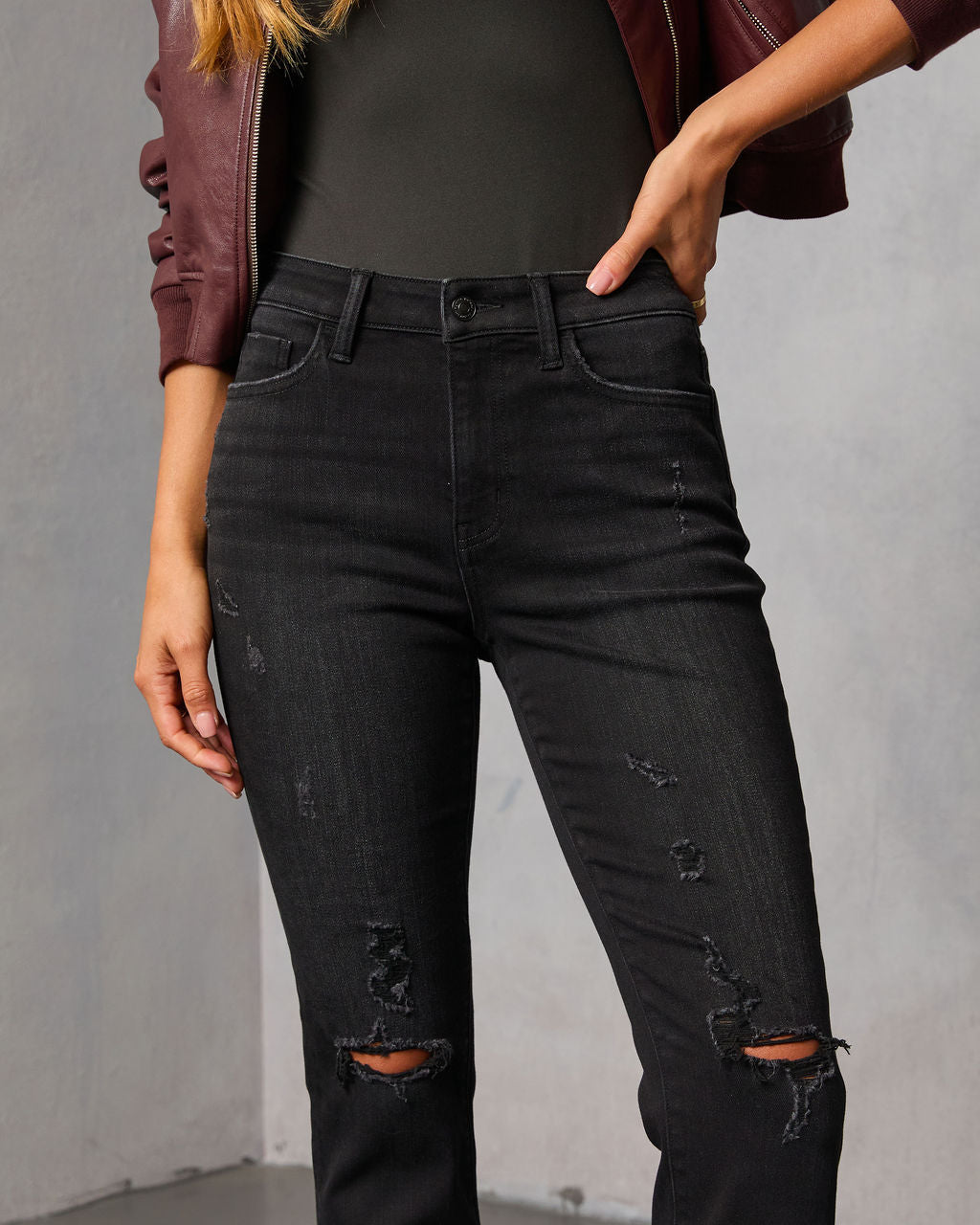 Mcguire Super Stretch High Rise Slim Leg Distressed Jeans