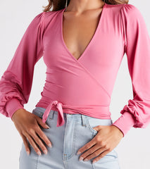 Slinky Knit Wrap Front Top