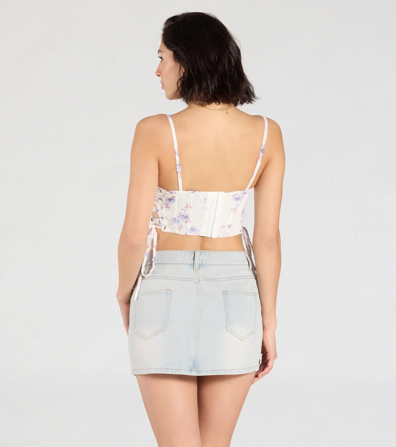 Flirty Nature Floral Lace-Up Corset Top