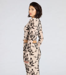Flirt Alert Flocked Floral Mesh Tie-Front Top
