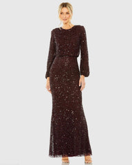 High Neck Long Sleeve Beaded Blouson Gown