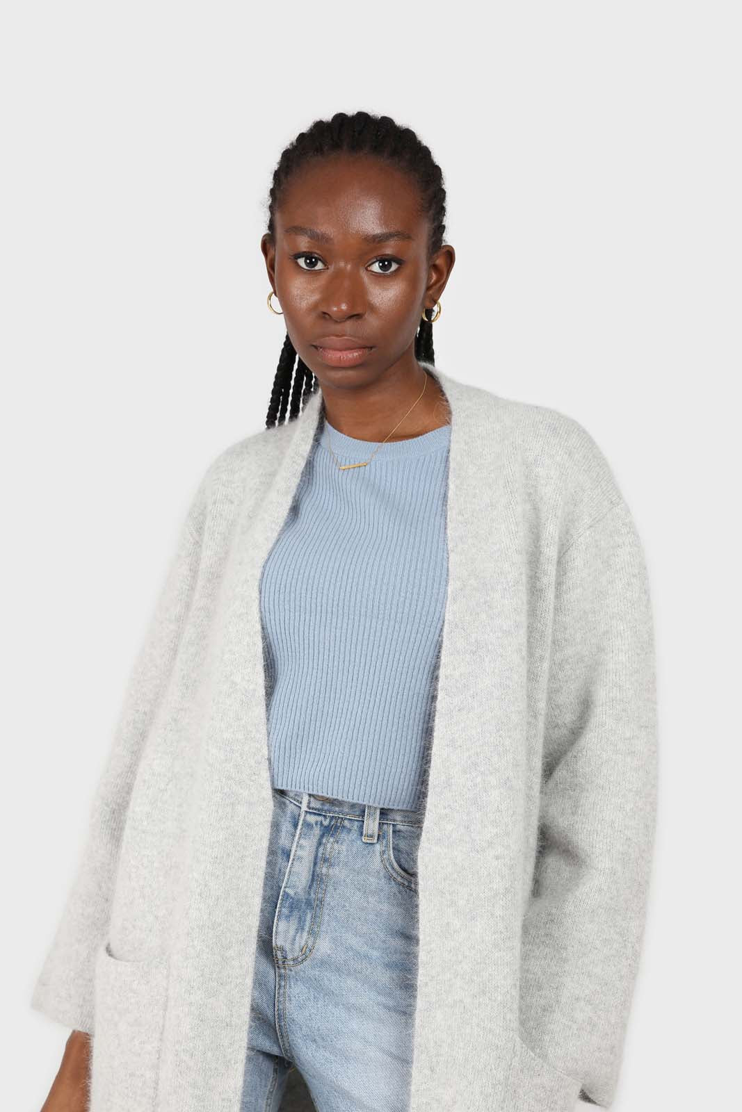 Pale grey thick angora sweater coat