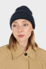 Deep blue mohair beanie hat