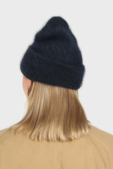 Deep blue mohair beanie hat