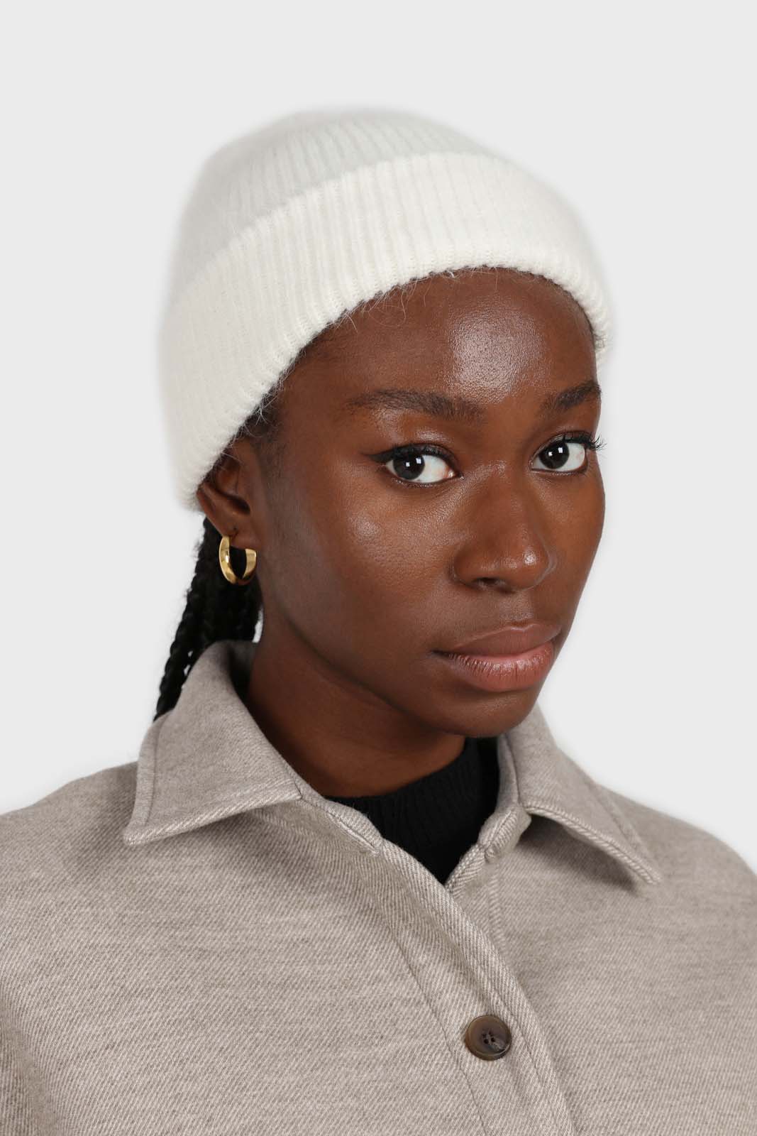 White mohair beanie hat
