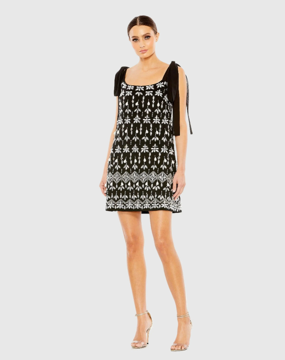 Black Jewel Encrusted Soft Tie Sleeveless Dress