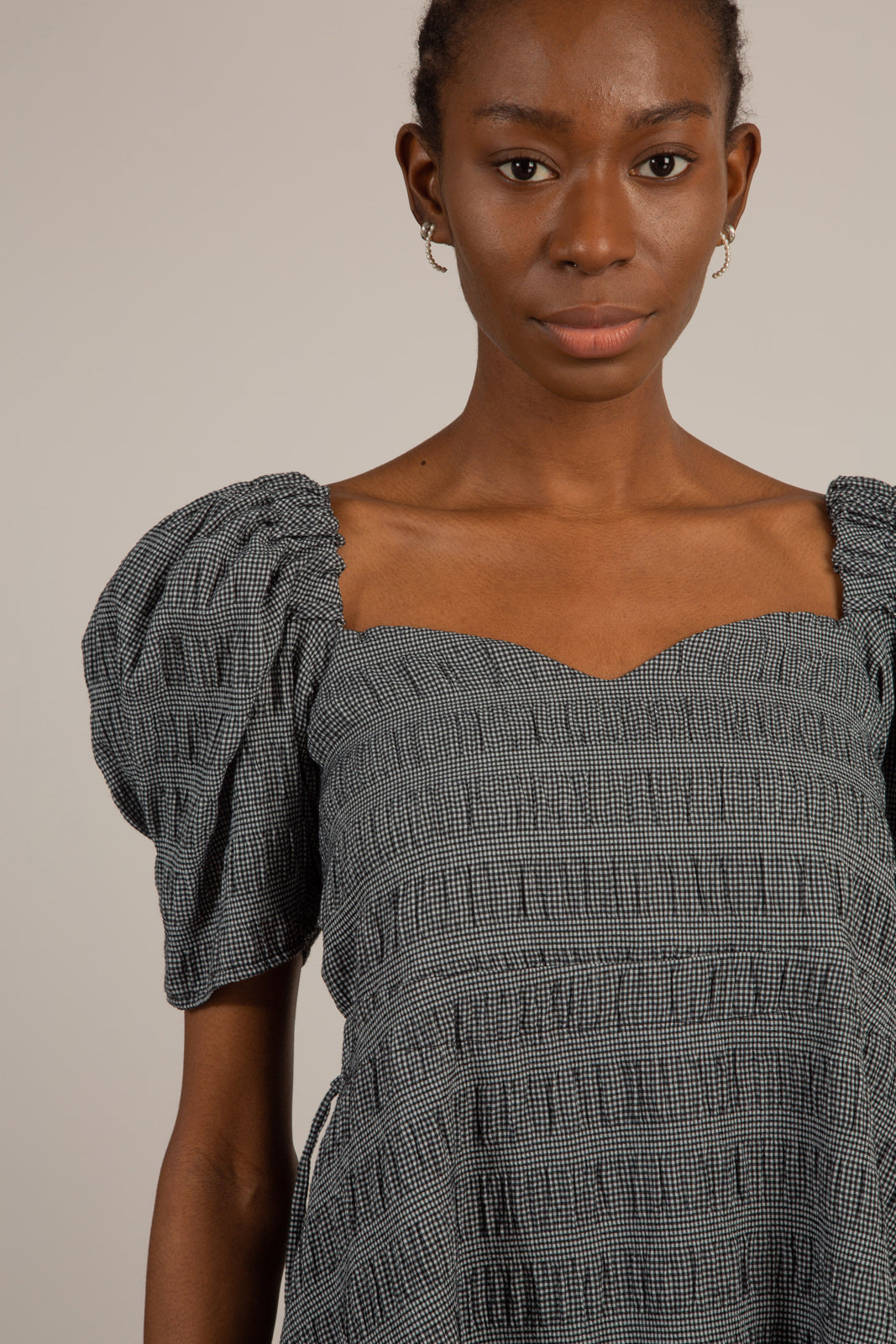 Black and white textured off shoulder mini dress